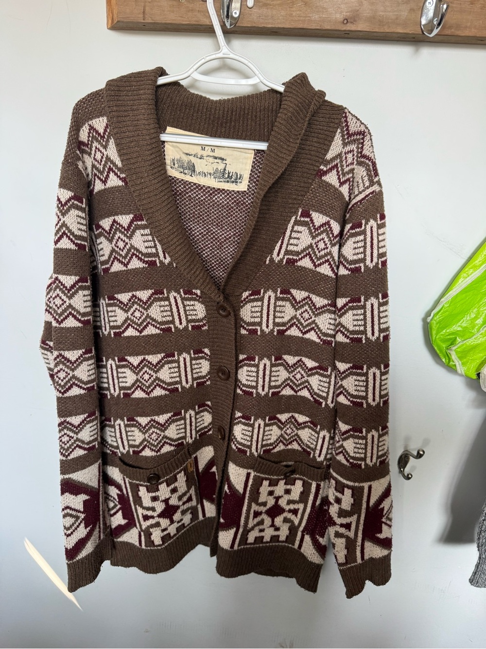 Sitka Brown Patterned Button-Up Cardigan with Geometric Print medium